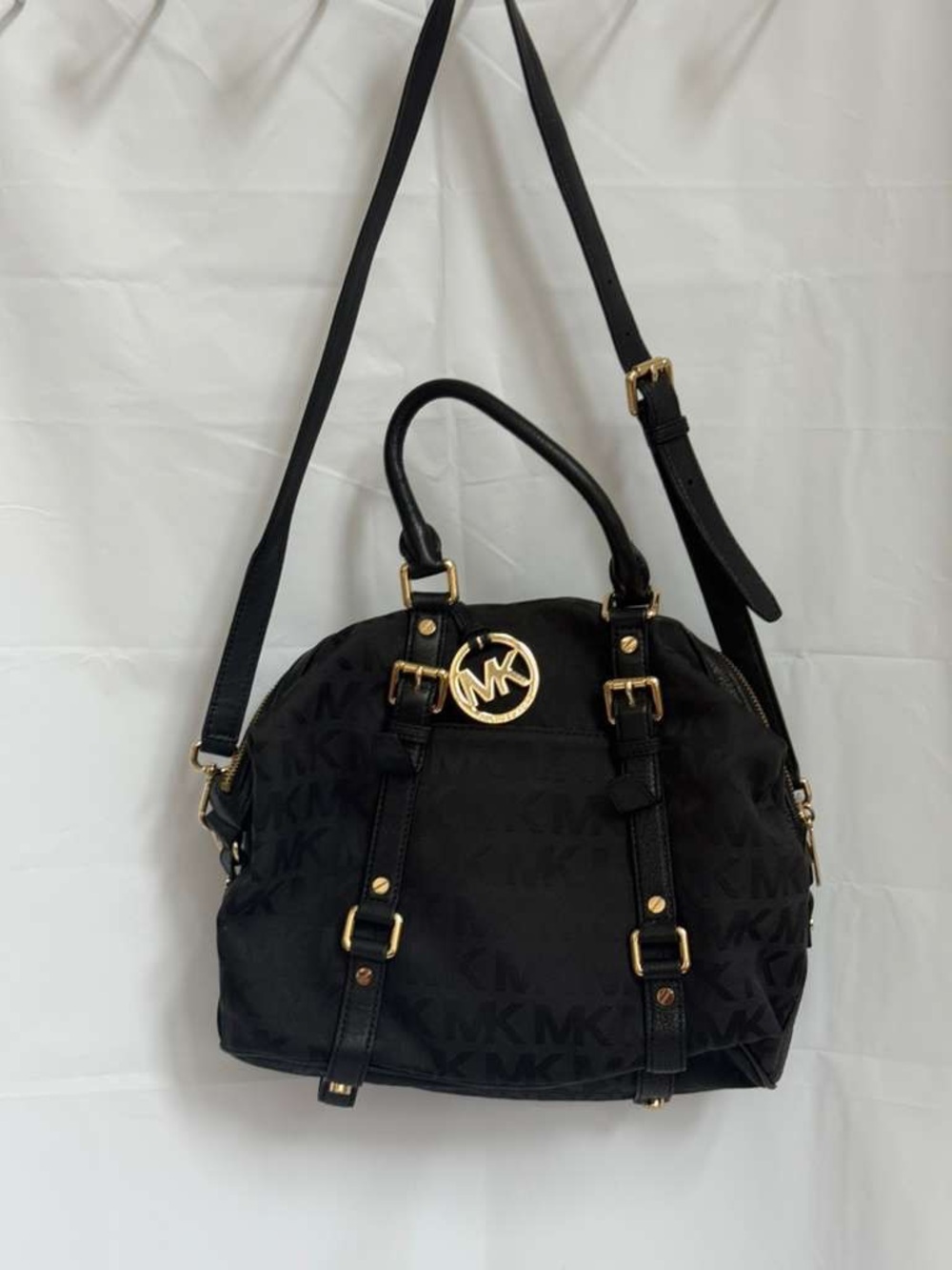 Michael Kors Black MK Logo Satchel with Gold Accents